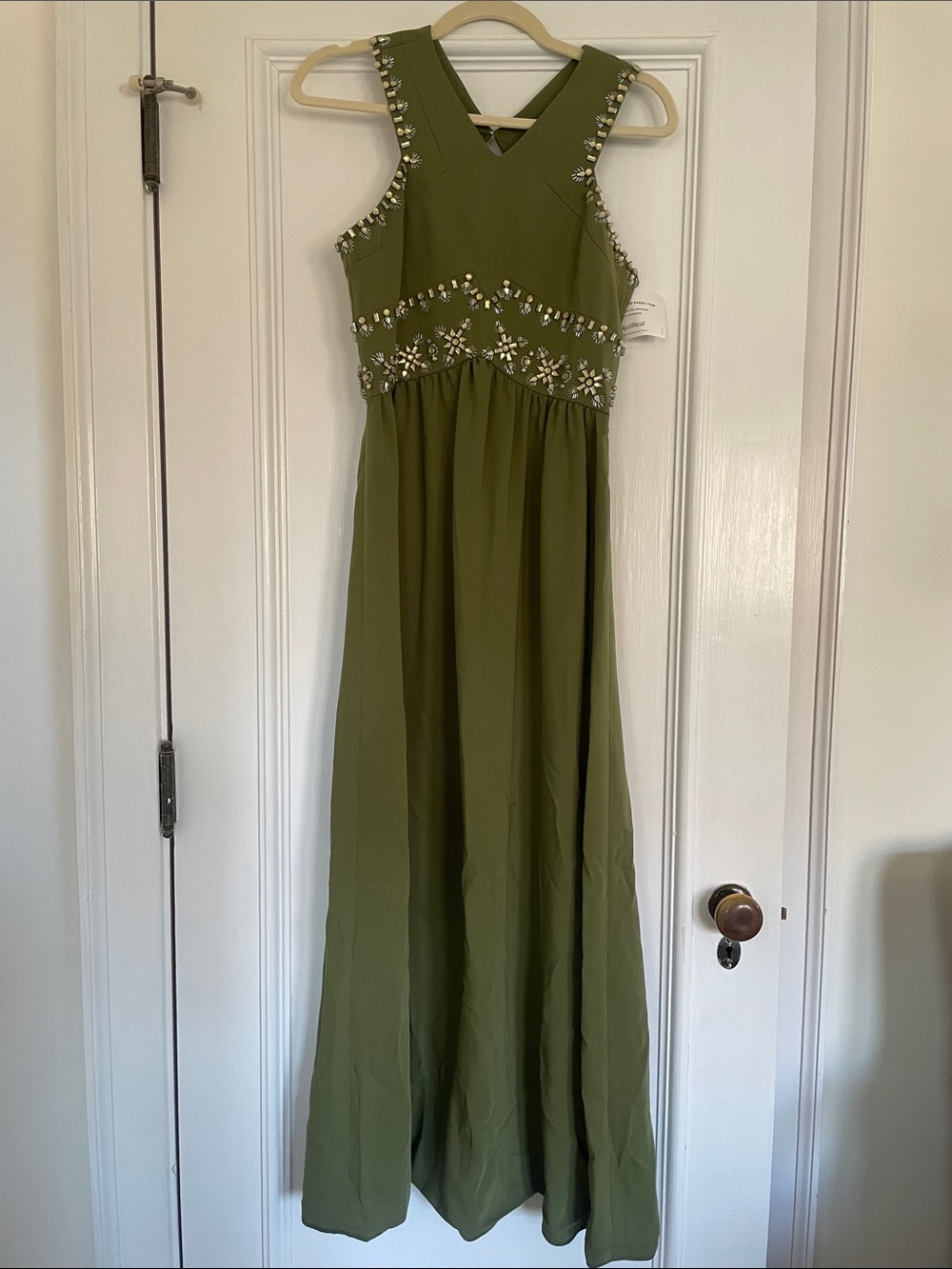 Tory Burch Green Beaded V-Neck Evening Gown NWT